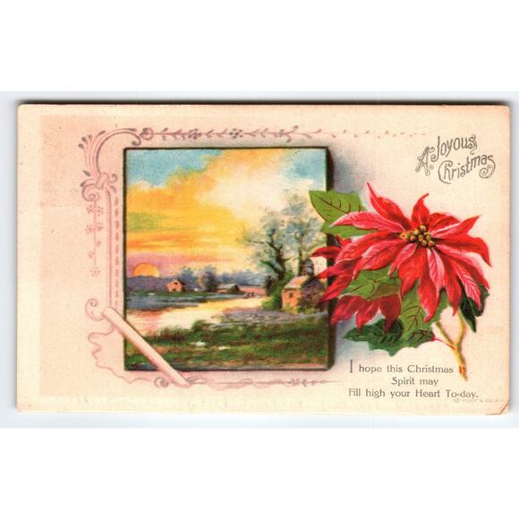 Vintage 1921 Christmas Postcard Poinsettia Sunset by Wolf & Co. - Picture 1 of 2